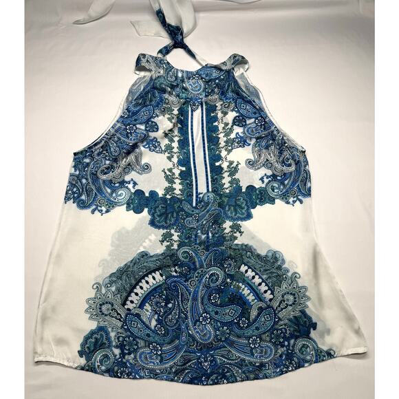 Como, Sleeveless blue and white paisley halter top size L - Picture 2 of 8
